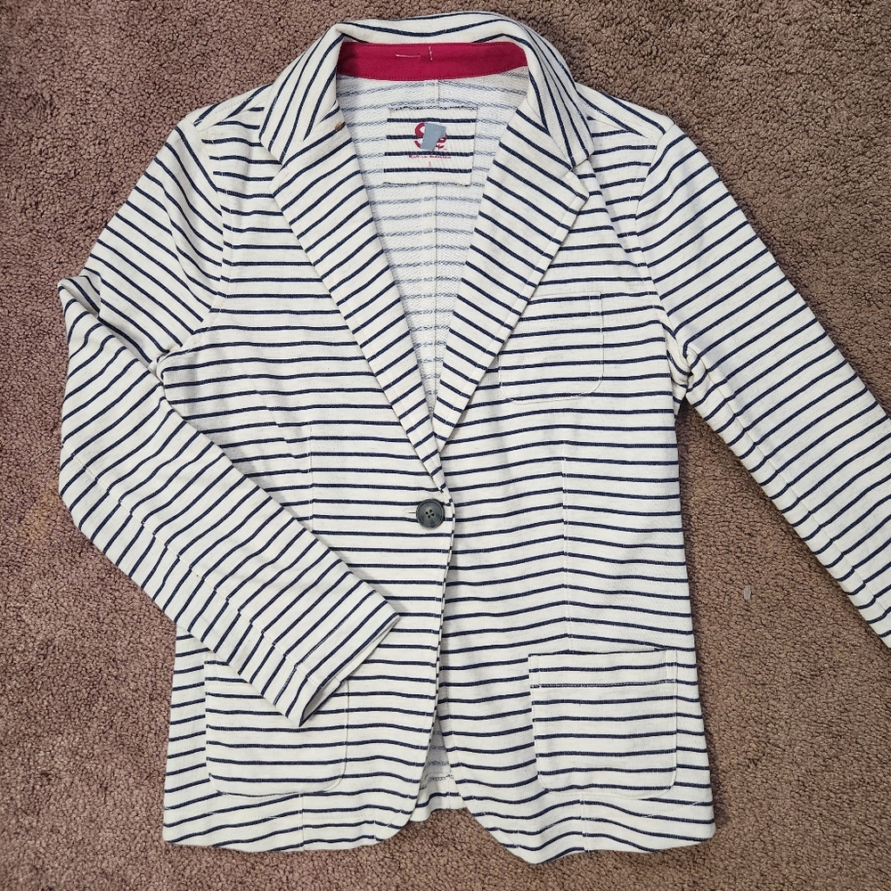 SO Women's Navy and White Striped Blazer